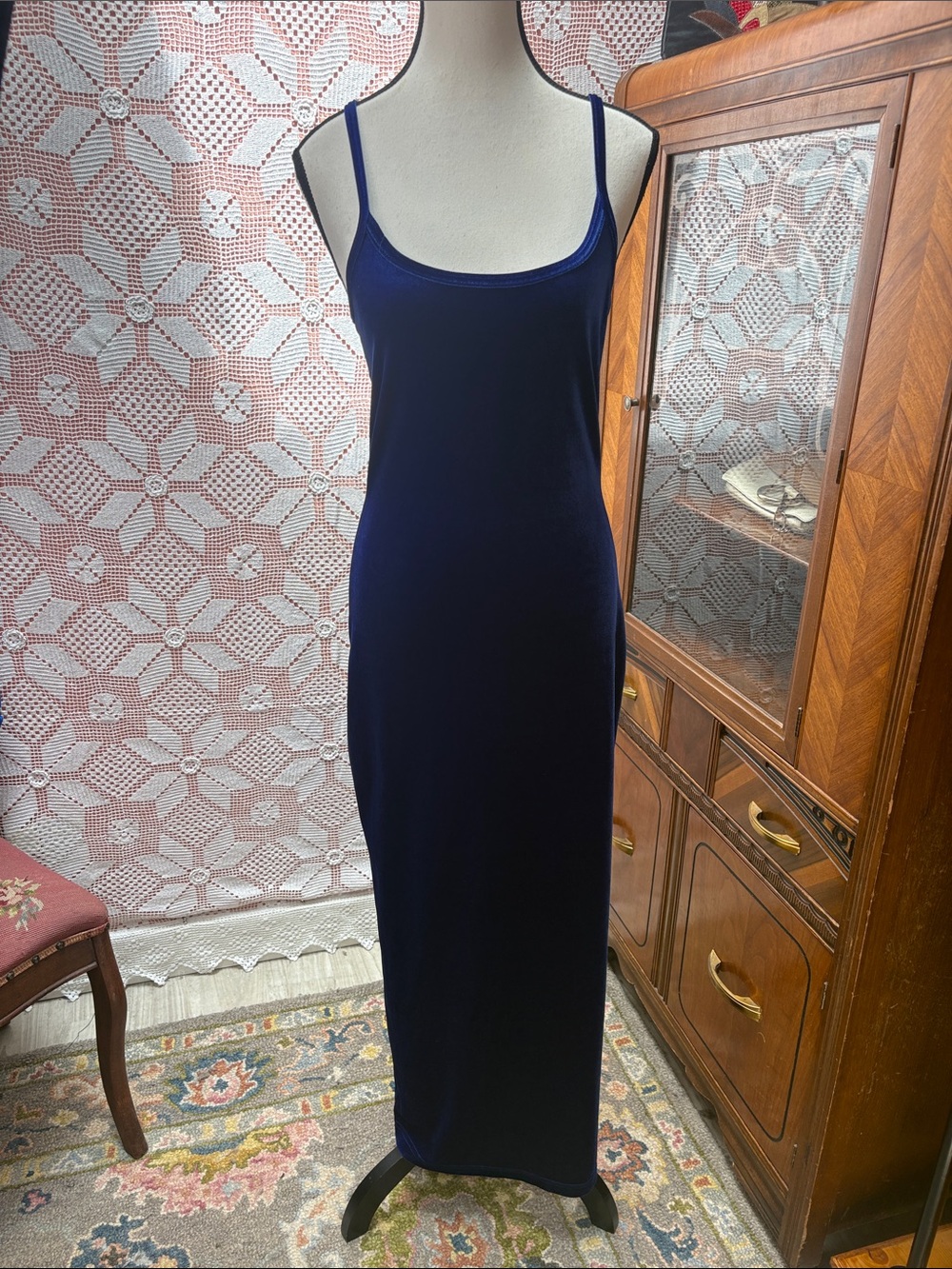 Vintage Blue Velvet Slip Dress | Made in Canada - Picture 10 of 11